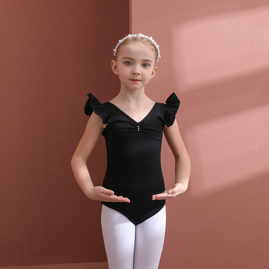 Black backless children's dance suit - short-sleeved / long-sleeved girls' Leotards Dance cotton gymnastics clothing