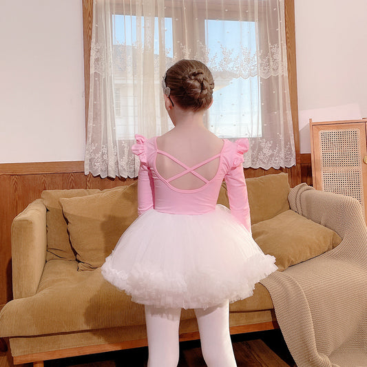 Sparkly chiffon kids Dance Dress  Detachable Girl Ballet Leotards with Skirt pink/white/yellow Ballerina Outfit