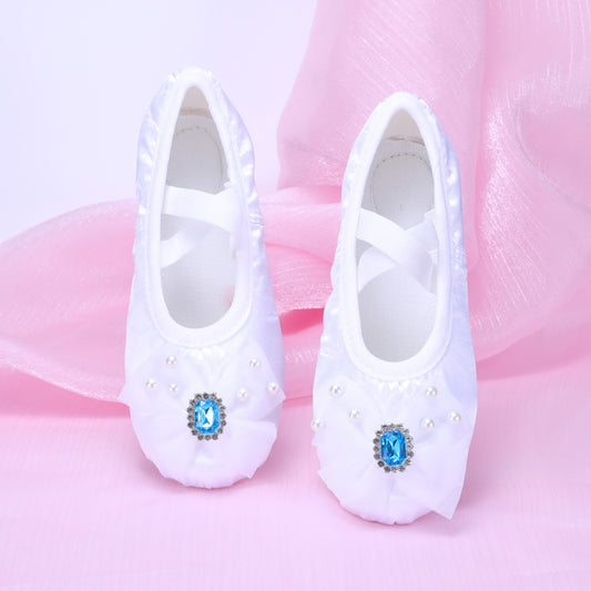White Elsa Princess Dance Shoes, kids ballet shoes, soft-bottom anti-slip shoes,girls canvas cat-strap shoes
