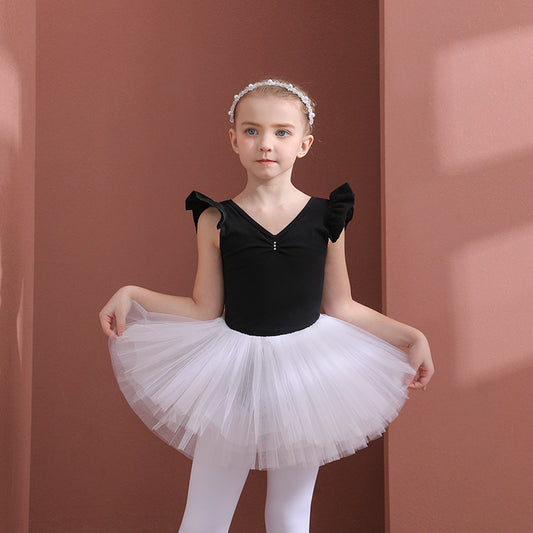 Black kids Ballerina Outfit Girl Ballet Leotards with white Gauze  Skirt Detachable Little Swan Tutu Dance Costume cotton