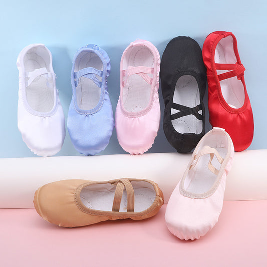 Silk fabric kids' dance shoes, anti-slip cat-claw shoes, yoga shoes, ballet shoes,Soft-soled performance shoes