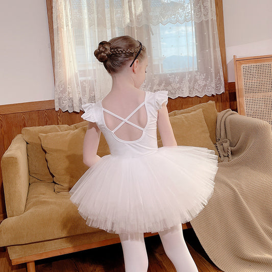 White sleeveless children's dance dress Dance Costume Detachable Tutu Dance Costume Separate Ballet Leotards with Skirt