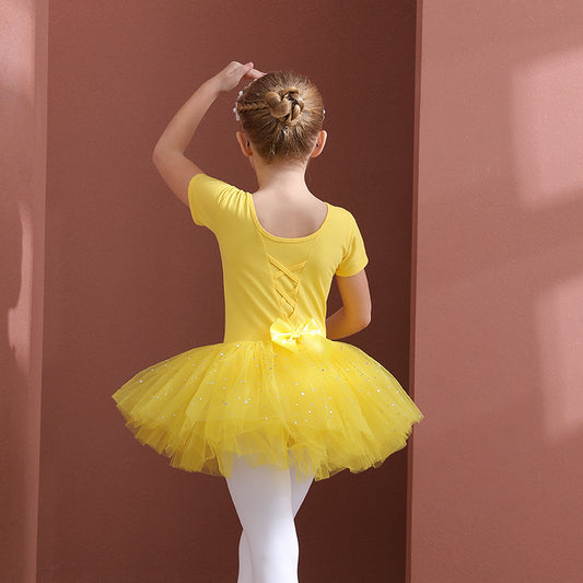 Children's dance costume Short-sleeved yellow cotton Ballet Princess dress Ballerina Outfit Girls Ballet Gauze Dress