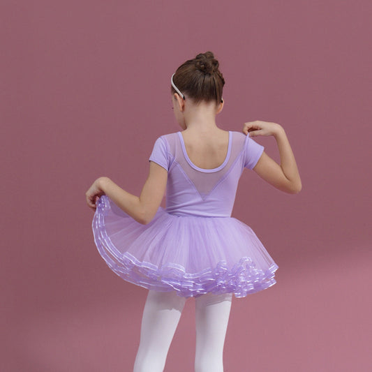 Girls Ballet Gauze Dress purple Ballerina Outfit Detachable Tutu Dance Costume short /long sleeve cotton  Leotards