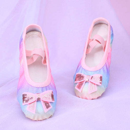 Shiny soft-soled dance shoes, kids' anti-slip ballet shoes, professional performance cat-strap shoes