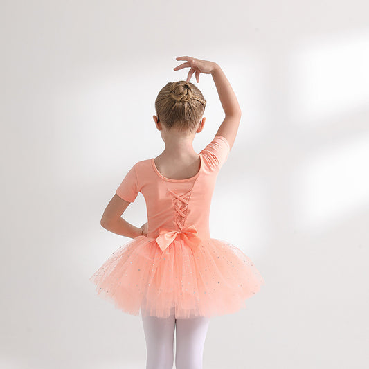Orange kids ballet Princess dress girls  Ballerina Outfit cotton short/long sleeve dance Performance Costume