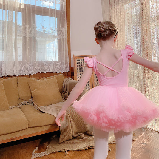 Cotton Flutter Sleeve Ballet Leotards pink/purple /blue kids  Princess Little Swan Artistic Skate wears Performance Costume