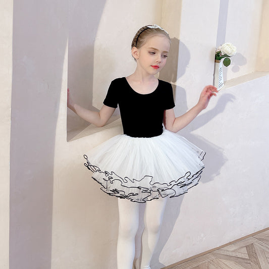 Girl Dresses Flutter Sleeve Leotard bow tie Back 4 Layers Fluffy Tutu Skirt  Gymnastics Skate Ballet Classic