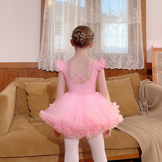 Sparkly chiffon kids Dance Dress  Detachable Girl Ballet Leotards with Skirt pink/white/yellow Ballerina Outfit