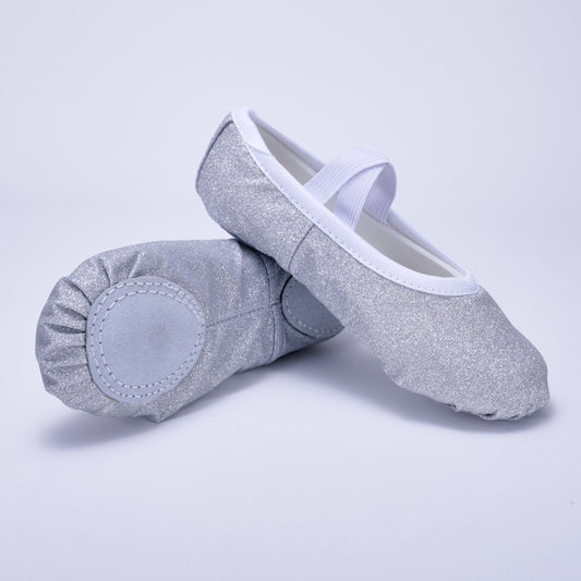 Shiny silver dancing shoes, children's stage performance shoes, anti-slip cat-ear shoes, ballet shoes