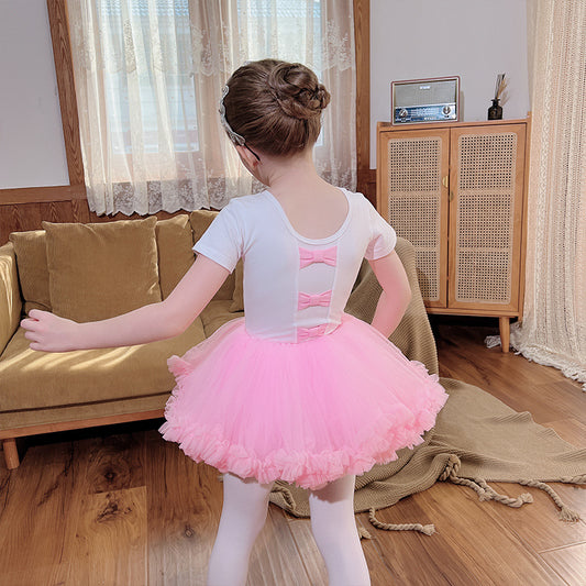 Pink Dots White Gauze Skirt Girls Ballet Dress Children's Dance Clothes Autumn And Winter Kids Training Wear Cotton Long Sleevel