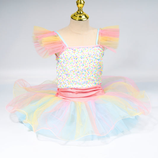 Professional ballet dress Little Swan Princess dress Stage children's performance outfit Rainbow Tutu dress