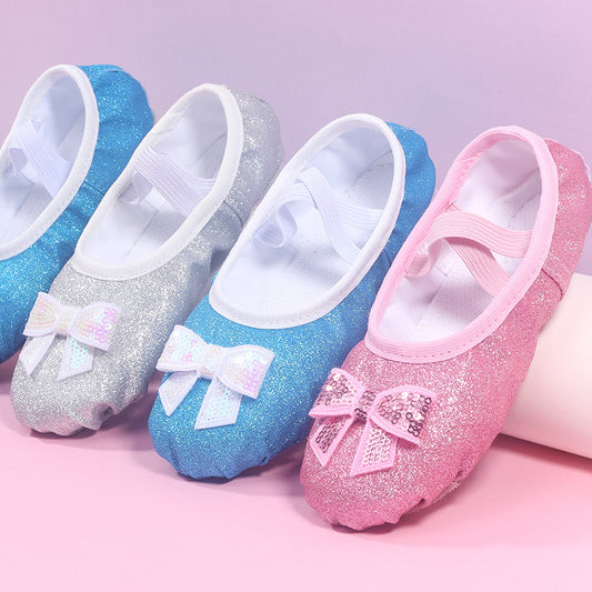 Shiny soft-soled dance shoes, kids' anti-slip ballet shoes, professional performance cat-strap shoes