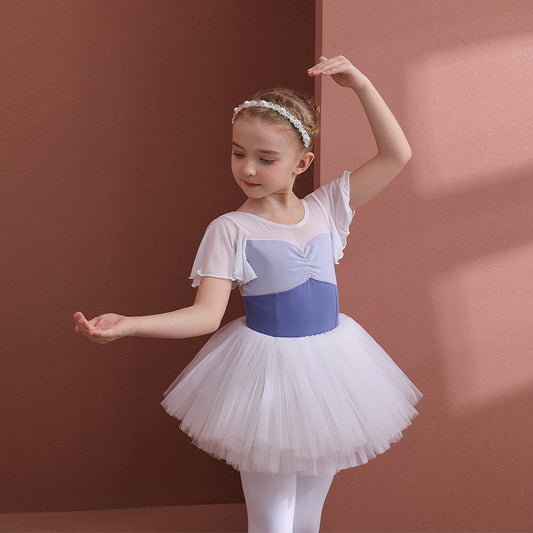 Girls Flutter Sleeve Ballet Leotards Detachable Tutu Dance Costume  Dance Performance Clothing Practice Dress Up