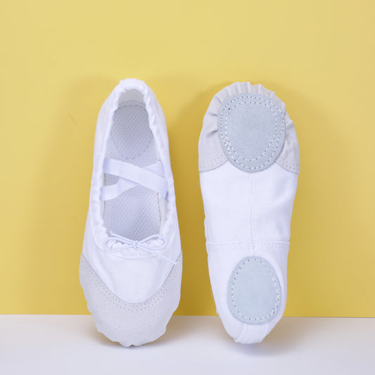 White anti-slip dance shoes, girls' soft-soled ballet shoes, cowhide head professional performance shoes