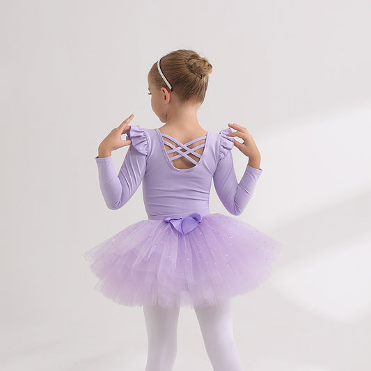 Detachable kidsTutu Dance Costume  Flutter Sleeve Ballet Leotards with tutu Skirt Performance Training Costume