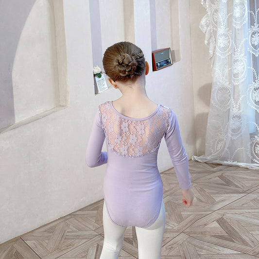 Purple lace back ballet leotard for kids Gymwear / Performance Costumes Solid/Training wear for kids /short/long sleeve