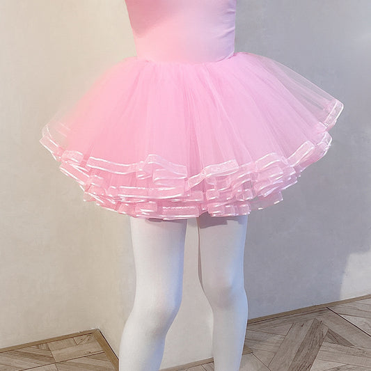 Four-layer chiffon pink children skirt short skirt Ballerina tutu skirt Girls Ballet Gauze skirt