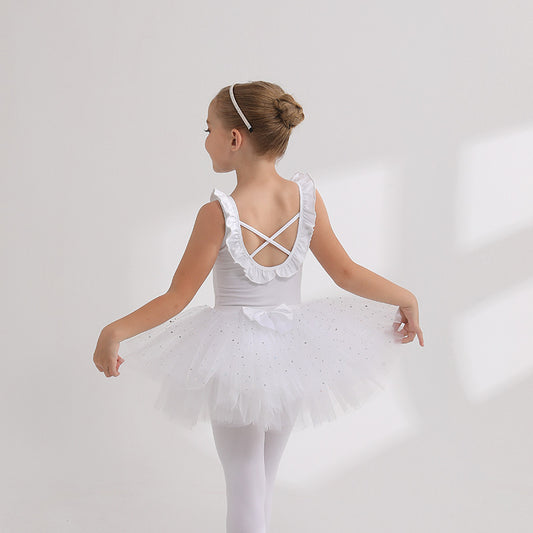 White sleeveless children ballet princess dress Detachable backless kids ballerina outfit Dance Performance Clothing