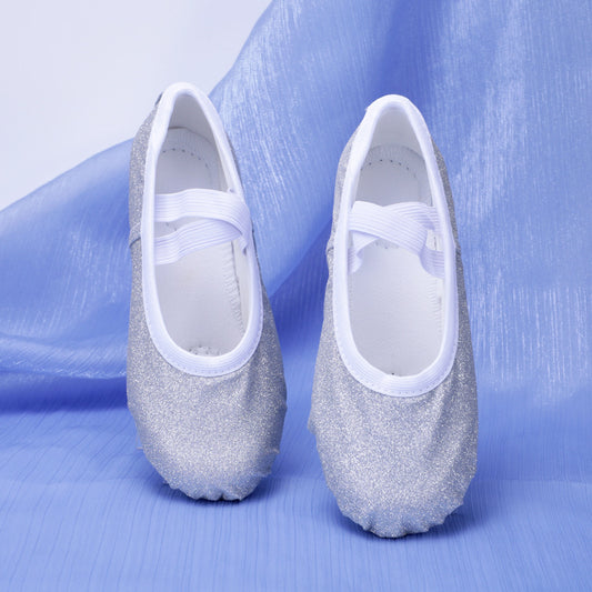 Shiny silver dancing shoes, children's stage performance shoes, anti-slip cat-ear shoes, ballet shoes
