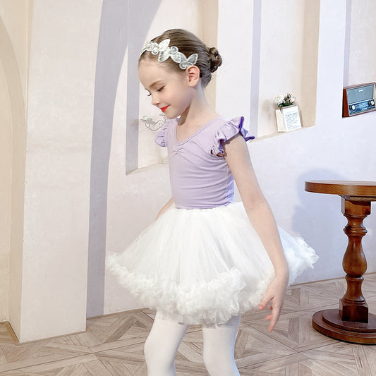 High quality Children's dance dress Ballet-style chiffon dress Kids' skirt White/Pink/Purple Bulky skirt Fluffy skirt