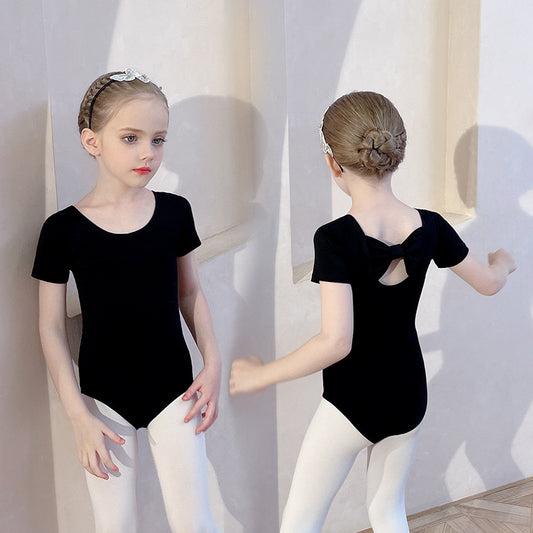 balck Princess Little Swan Artistic Skate wears cotton Girl Ballet Leotards short /long sleeve Knowkot Back