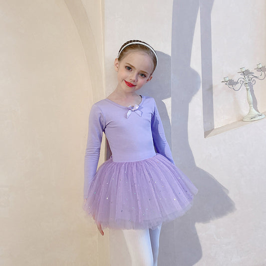 Sparkly chiffon Dance Dress for girls Dance Performance Clothing Princess Ballerina Outfit  cotton short/long sleeve