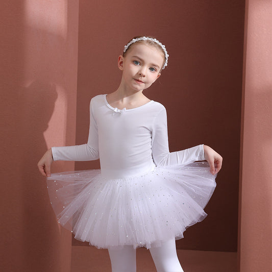 Autumn/winter long sleeve Ballerina Outfit for kids white Girls Ballet Gauze Dress dance Practice Dress Princess dress