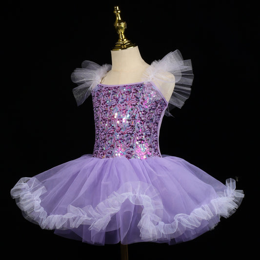 High-end ballet TUTU dress Purple sequin little swan princess dress Stage performance outfit for children's dancing dress