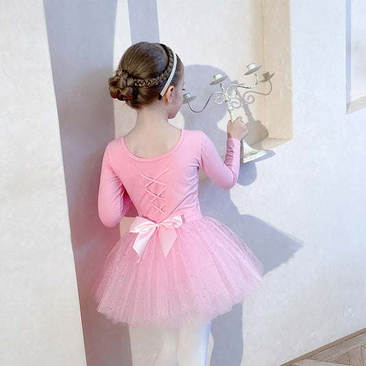 Sparkly chiffon Dance Dress for girls Dance Performance Clothing Princess Ballerina Outfit  cotton short/long sleeve