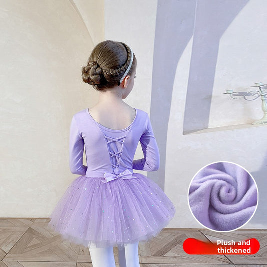 Thickened with fleece Girl Ballet Leotards with  tutu Skirt winter Kids Ballerina Outfit Girls Ballet Gauze Dress