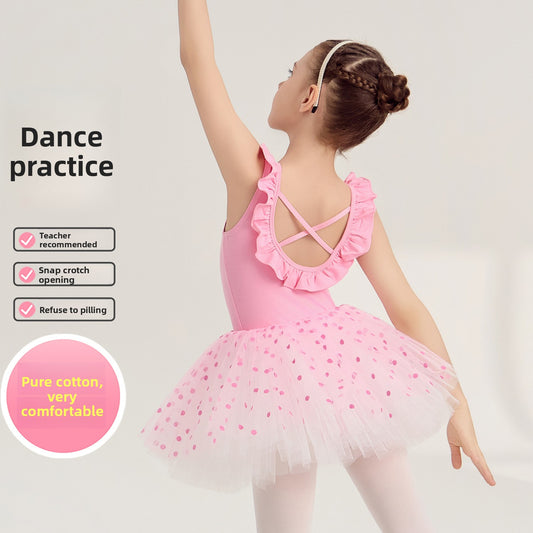 Sleeveless backless kids' ballet Princess dress with detachable tutu dance costume cotton  Leotards with tutu skirt