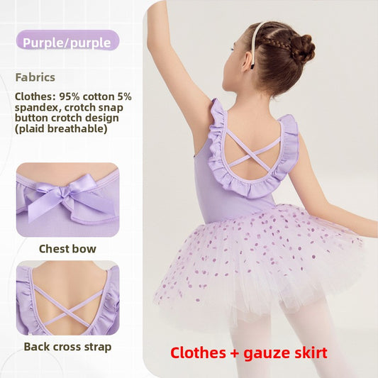 Sleeveless backless kids' ballet Princess dress with detachable tutu dance costume cotton  Leotards with tutu skirt