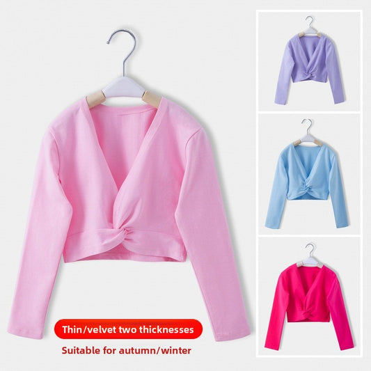 kids dance coat  Thickened long sleeve ballet girls tops Thickened with fleece Performance Costume