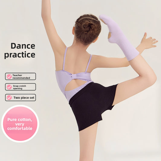 Girl Ballet Leotards with Shorts +dance Anti-slip socks girls Ballerina Performance Costume Dance Costume cotton short sleeve
