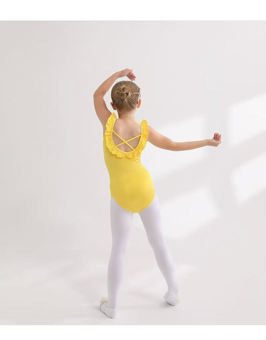 Girl Ballet Leotards with sleeveless yellow cotton kids Ballerina Jumpsuit Dance Performance Clothing Crisscross Back