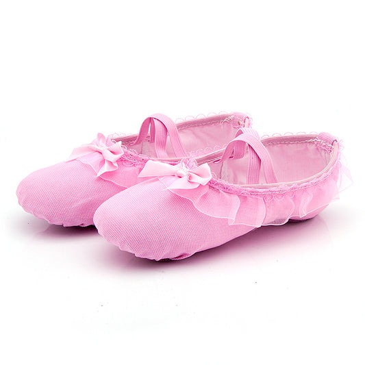 Children's lace-up dance shoes made of canvas, with no laces, elasticated ballet shoes for dancing  pink cat-ear shoes