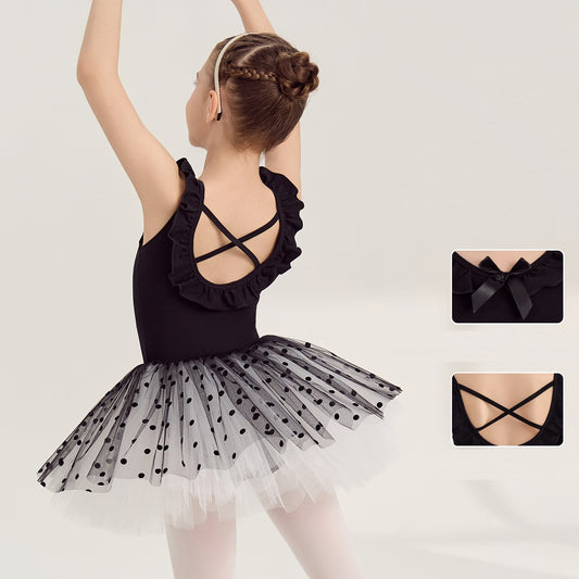 Princess Little Swan Artistic Skate wears black children Ballerina Outfit  Girl Ballet Leotards with tutu Skirt