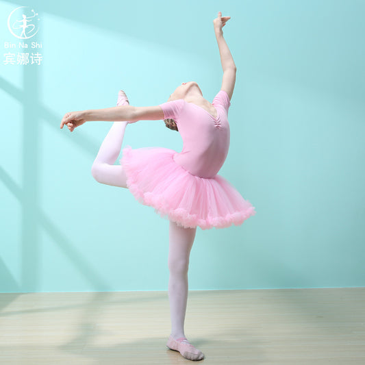 Children purple Ballerina Outfit  Girl cotton short sleeve Ballet Princess dress Dance Performance Clothing