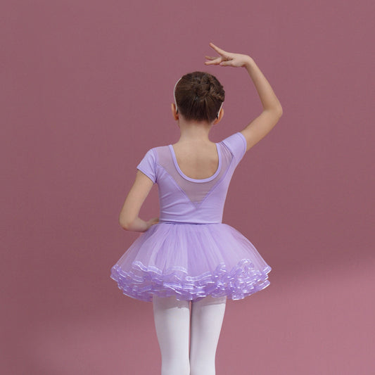 Girls Ballet Gauze Dress purple Ballerina Outfit Detachable Tutu Dance Costume short /long sleeve cotton  Leotards