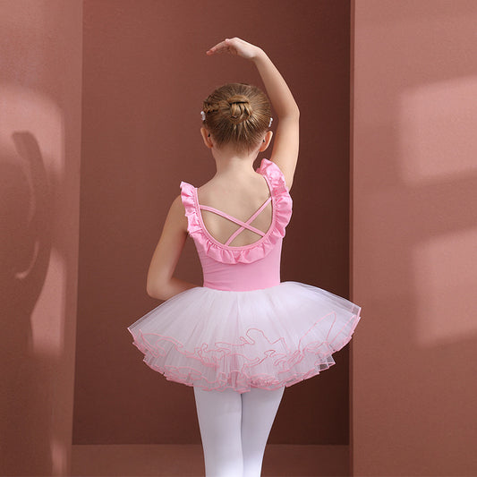 Pink backless kids Ballet Leotards with Skirt Ballerina Outfit for girls Princess Little Swan Artistic Skate wears long sleeve/sleeveless