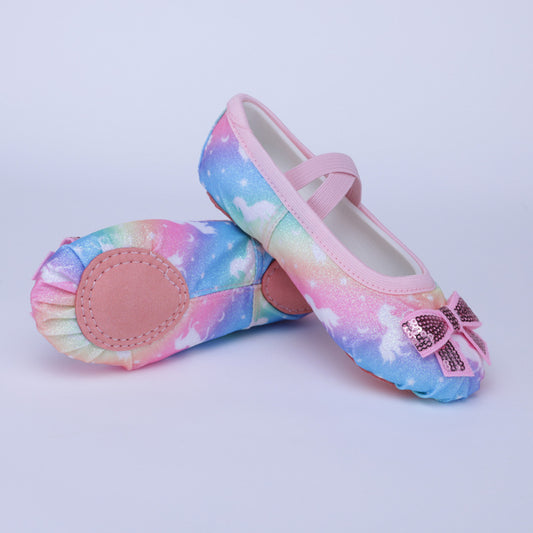 Colorful dance shoes, children's bow-shaped ballet shoes, dance anti-slip shoes, soft-bottom cat scratch performance shoes