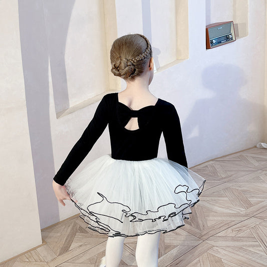 Long sleeve kids ballet dress Separate Ballet Leotards with white Gauze  Skirt Performance Costume Ballerina Outfit