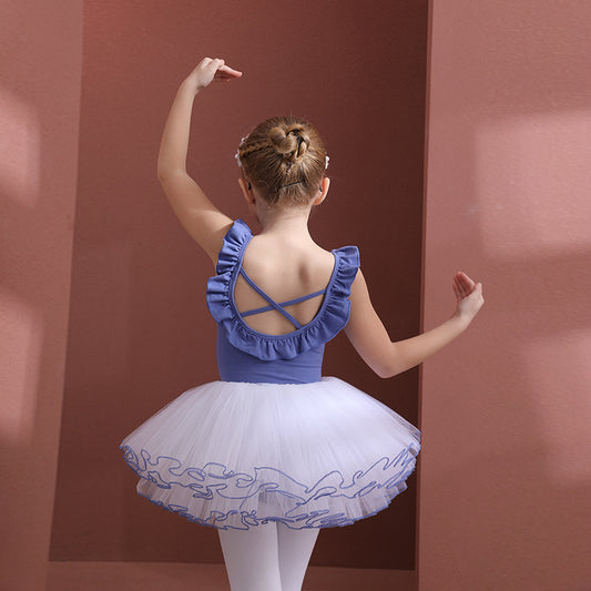 Crisscross Back purple children Ballet Leotards with white tutu Skirt Detachable dance Costume  sets kids Ballerina Outfit