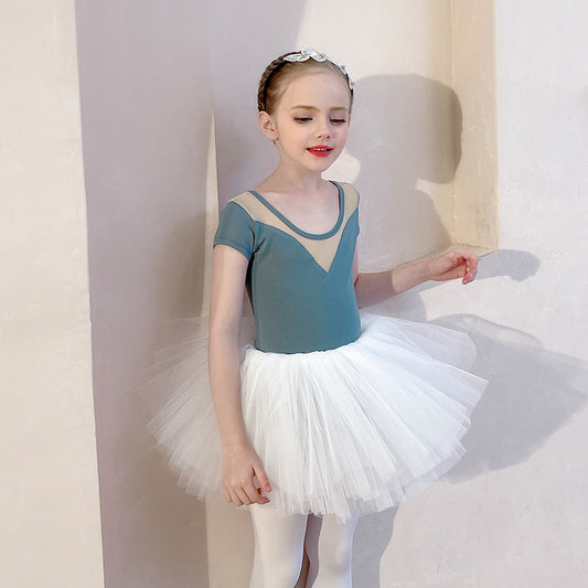 Green kids Detachable Tutu Dance Costume Girl Ballet Princess dress Little Swan Artistic Skate wears short/long sleeve