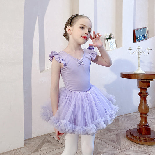 High-grade purple Children ballet Princess dress Separate dance leotards with Skirt  Detachable Tutu Dance Costume