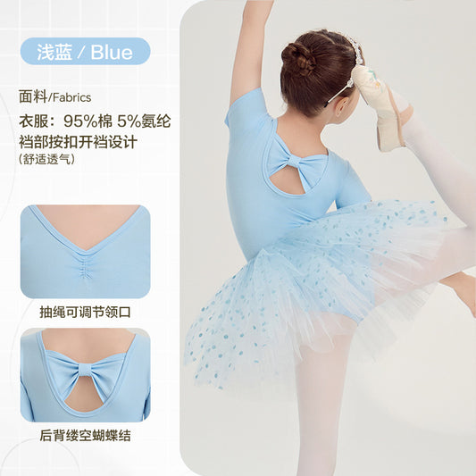 Blue dots girls dance dress Detachable Tutu Dance Costume Detachable Tutu Dance Costume cotton short/long sleeve
