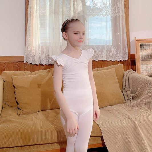 Purple Girl Ballet Leotards cotton dance jumpsuit for kids Flounced sleeves Training Performance Costume