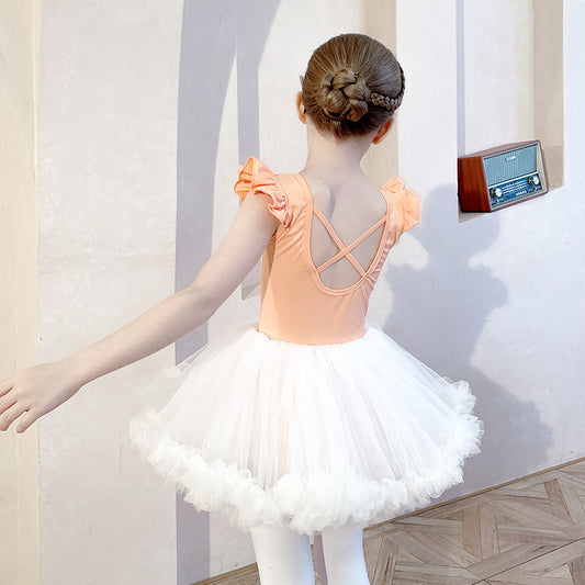 Children's  Flutter Sleeve Ballerina Outfit Detachable kids Princess dress Ballet Gauze Dress Dance Costume