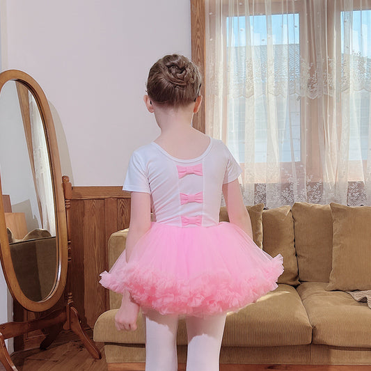 Pink Dots White Gauze Skirt Girls Ballet Dress Children's Dance Clothes Autumn And Winter Kids Training Wear Cotton Long Sleevel